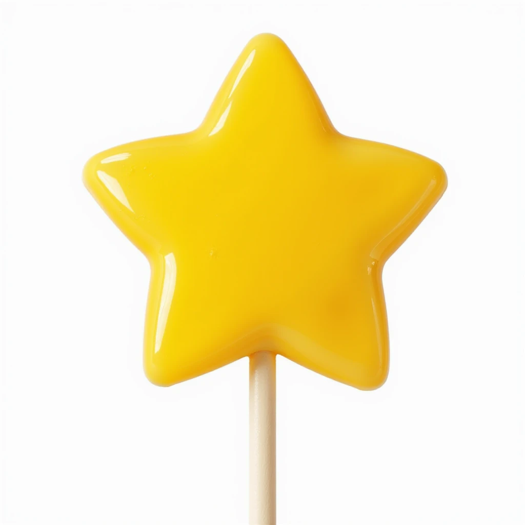 realistic star-shaped lollipop, yellow color, shiny, photorealistic style emoji