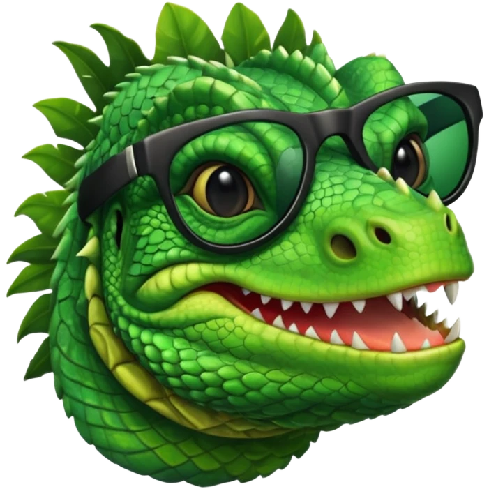 capitalist iguana head with black sunglasses smiling sarcastically emoji