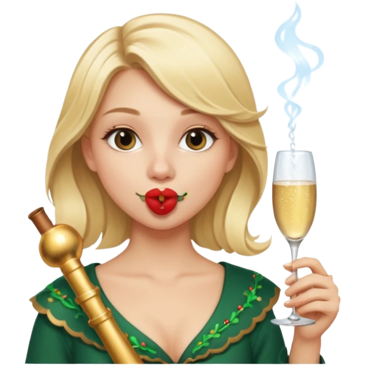 A beautiful girl with blonde hair with a festive pipe in her mouth emoji
