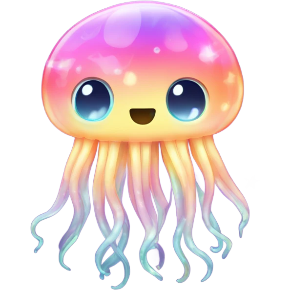 A glowing jellyfish with flowing tentacles that shimmer in pastel rainbow colors, surrounded by tiny sparkling stars. emoji