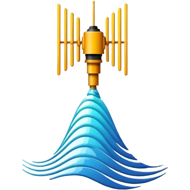 Minimalist emoji-style sticker of an old-school antenna with distorted, glitched signal waves. Clean icon style. emoji