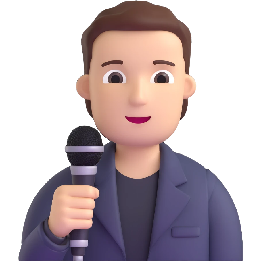 Vavinews Man, professional news reporter with microphone emoji