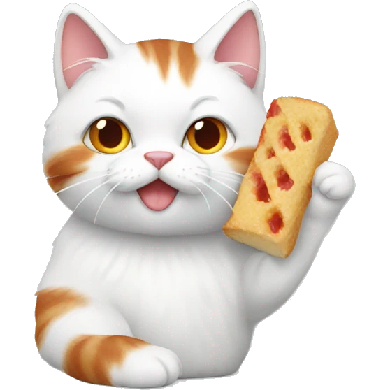 White with red fluffy cat eating  emoji