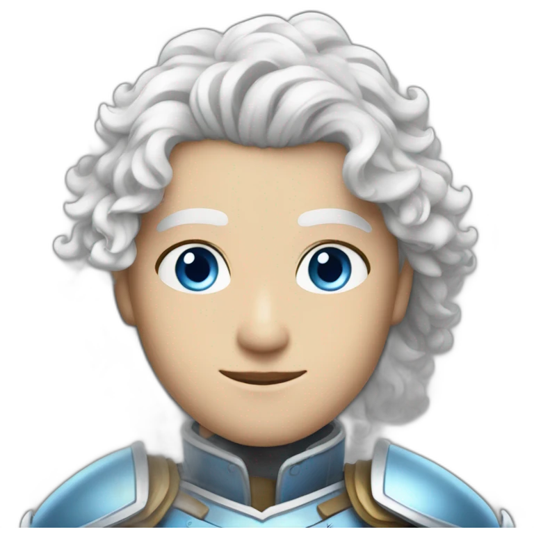 white androgynous guy white long curly hair armor blue eyes emoji