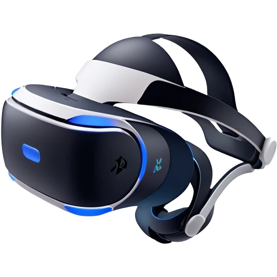 Clash of Clans aesthetic: Cinematic Playful PlayStation VR Headset Portrait Emoji, rendered in a 3D vector-style similar to standard emojis with minimal shading and bold, simplified shapes. A compact, distinct form with signature details, softly glowing with a cutting-edge console technology charm. Simplified yet unmistakably iconic, highly detailed and consistent, glowing with a soft radiance and high shine. Stylized with a touch of technological advancement and a soft glowing outline, capturing the essence of a beloved gaming relic with a friendly, playful manner! emoji
