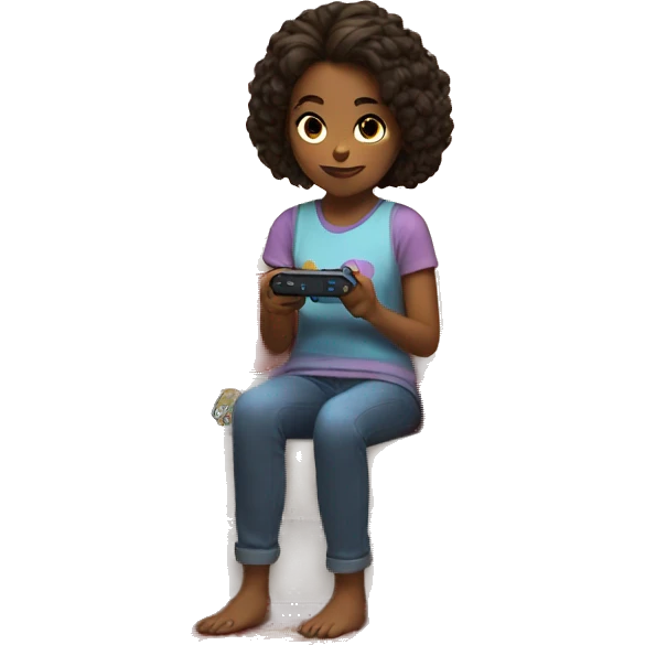 Sweet girl playing Nintendo switch in a cozy room  emoji