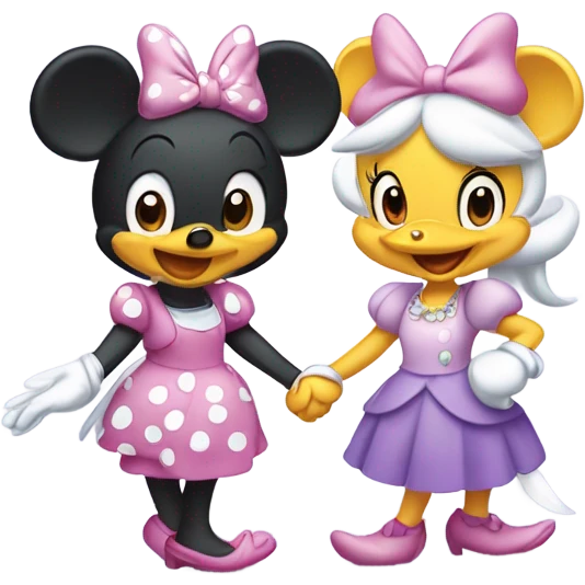 Minnie Mouse and Daisy Duck holding hands together emoji