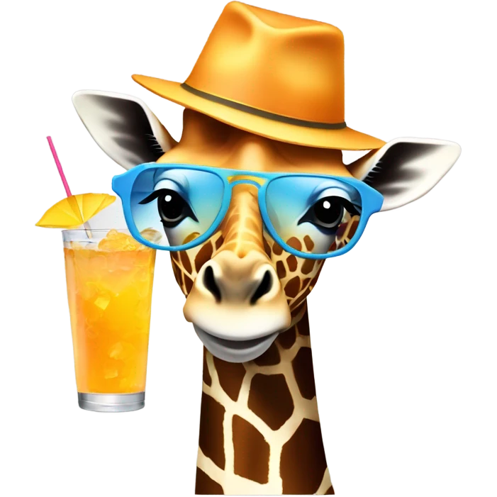Giraffe wearing a bucket hat with a cocktail emoji