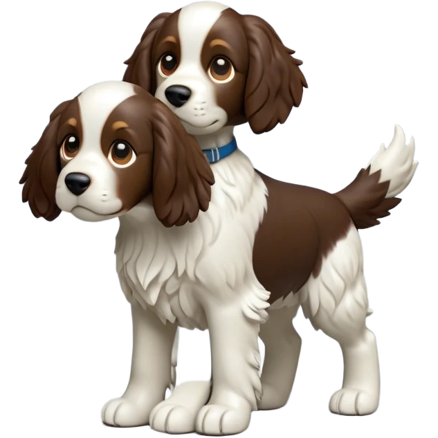 cinematic-[Springer Spaniel]-realistic-full-body-standing-emoji,-tail-resting-loosely-beside-its-paws,-head-tilted-dramatically, -scruffy-[brown and white]-fur,-simplified-yet-realistic-focused-features,-highly-detailed,-glowing-with-an-almost-sarcastic-glow emoji