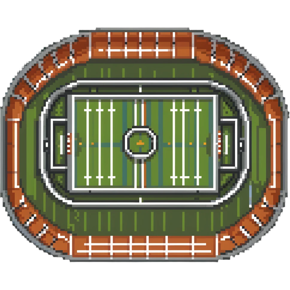 quidditch field with goal hoops and stadium seating around the oval field emoji