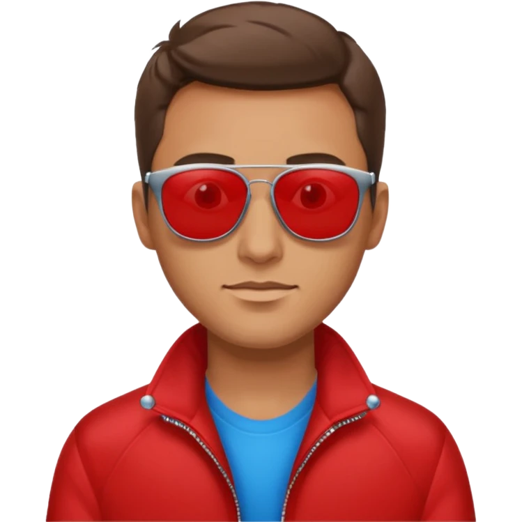handsome man in sunglasses with blue eyes, wearing a red jacket emoji