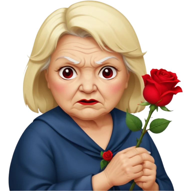 fat old lady holding a rose with blonde hair and an angry expression emoji
