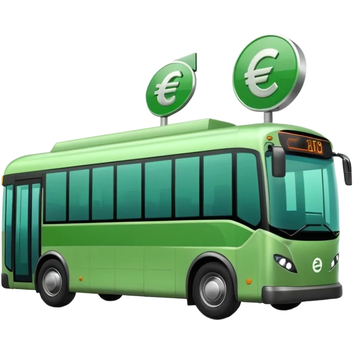 green electric bus with large zero euro bill symbol emoji