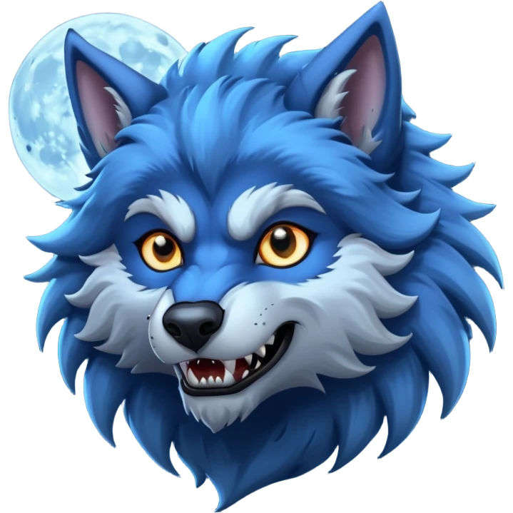 blue crescent moon with werewolf emoji