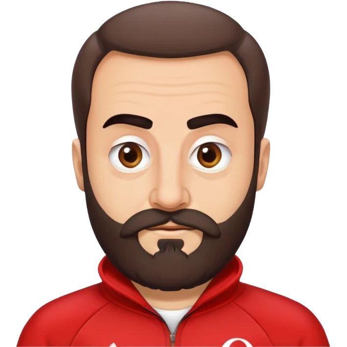 Recep İvedik, Turkish comedy character, bushy eyebrows, thick beard, red tracksuit, humorous expression emoji