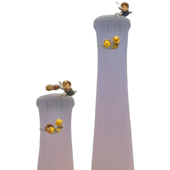 À man flying into two big towers emoji