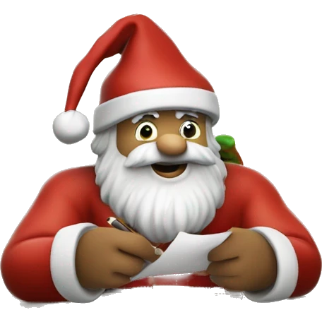 German Santa Claus is sitting on a desk, writing something down on a sheet of paper, solving complicated math puzzles emoji