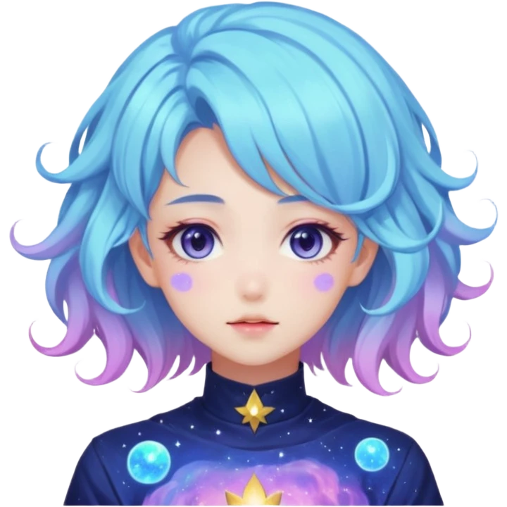 Beautiful gorgeous anime lady with beautiful nebula hair, fashion aesthetic, ethereal, fairycore, pastelcore  emoji