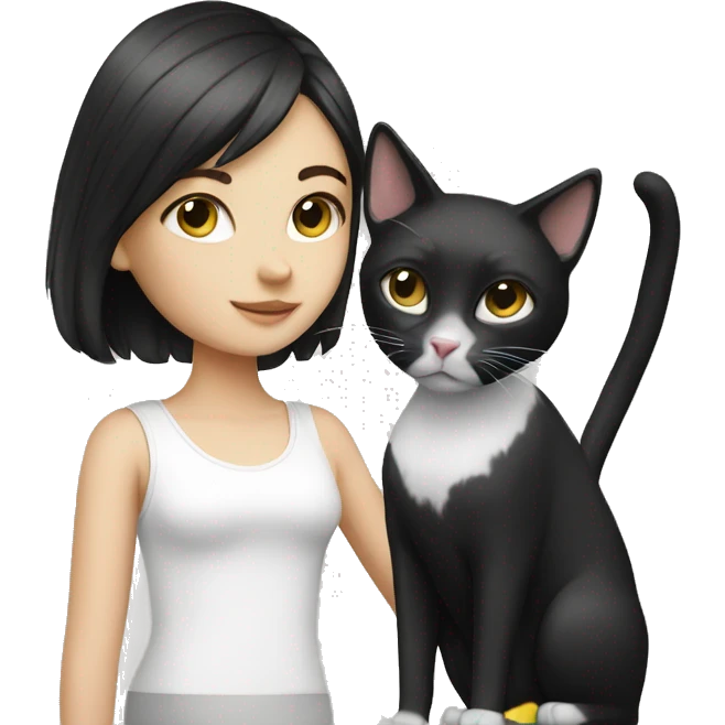 Black and white cat and girl emoji