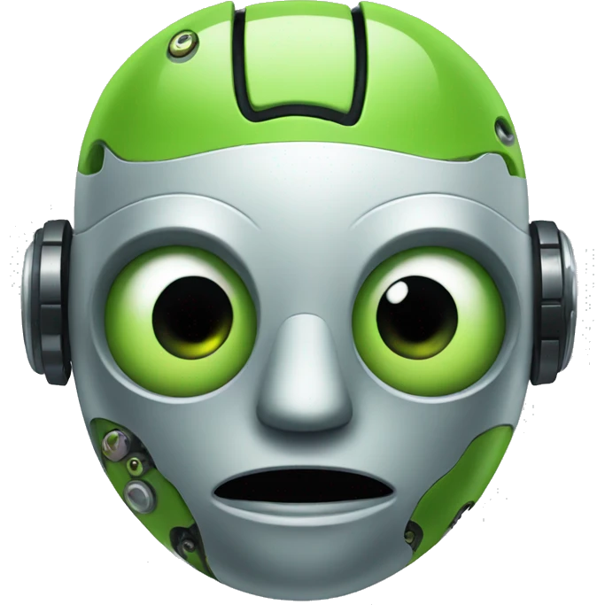 a robot with a green gecko face emoji