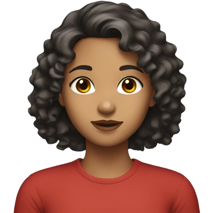 Girl with light brown skin and curly black hair with brown eyes wearing red shirt emoji