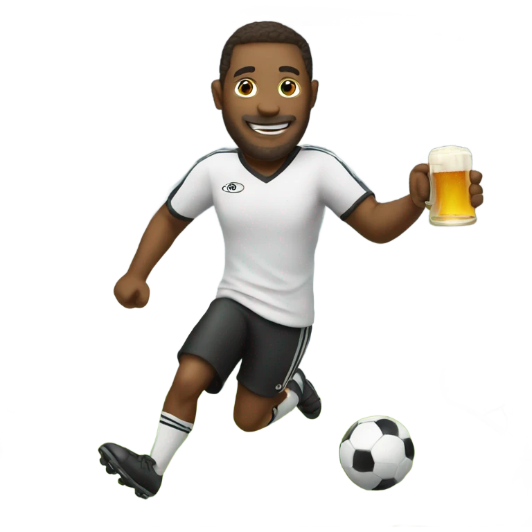 Man with beer playing soccer emoji