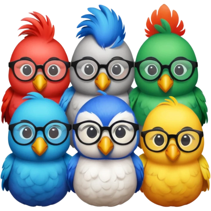 Create a Emoji in which birds are together coding birds should have a specs on eyes emoji