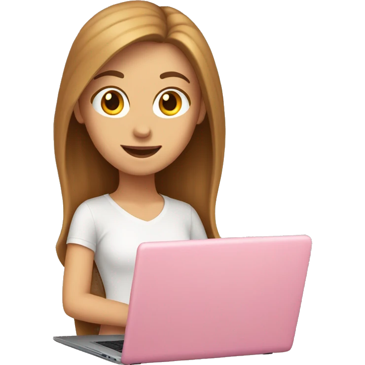 WHITE GIRL WITH BROWN HEAR SITTING IN FRONT OF PINK LAPTOP emoji