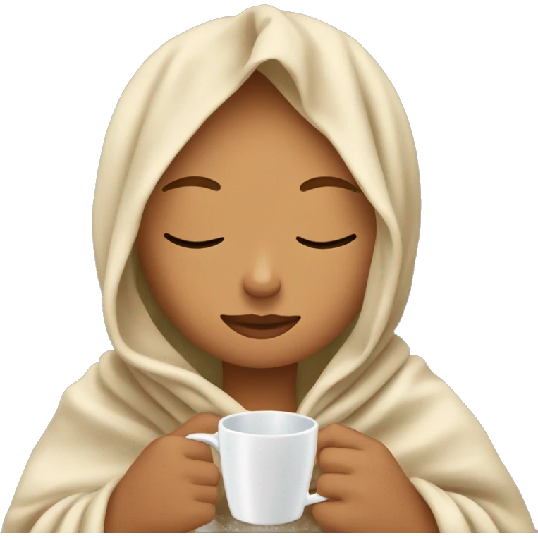 girl with blond cuivré hair inside a blanket sipping coffee eyes closed emoji