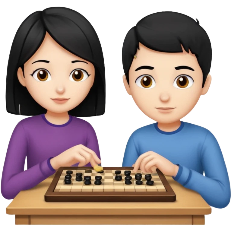 Boy and a girl with black hair playing checkers emoji