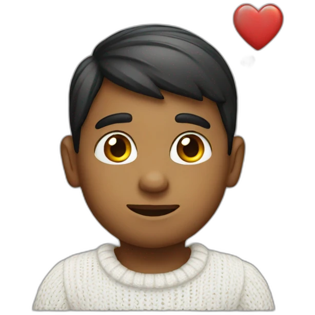 indian boy in a white knitted shirt with love heart eyes emoji
