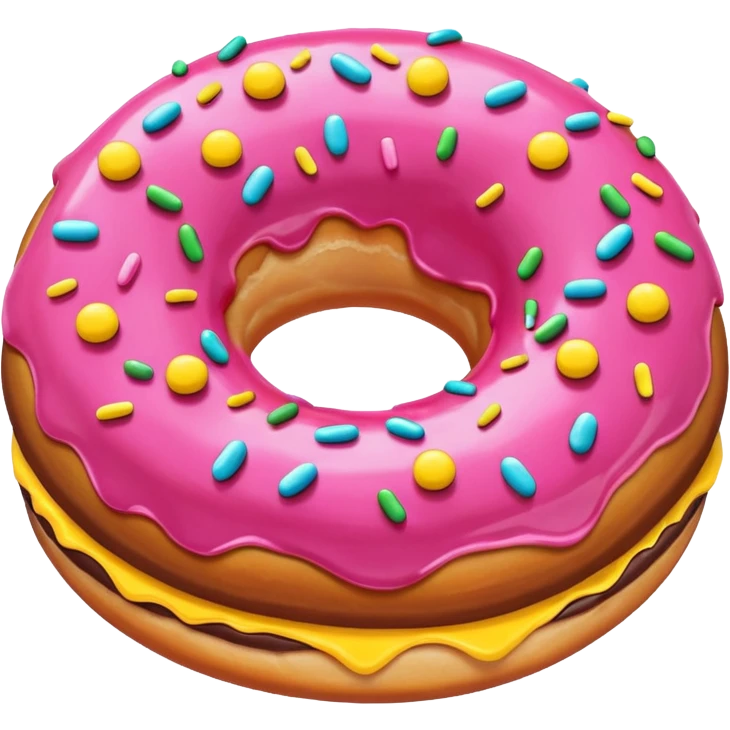 Chocolate donut. Pink icing and YELLOW sprinkles emoji