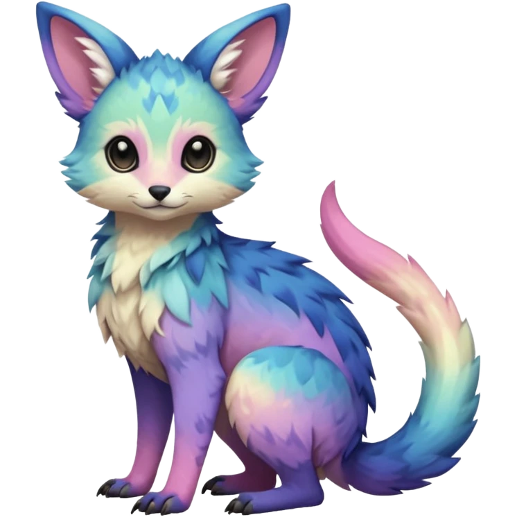 Feral Rare cute realistic edgy pretty beautiful handsome gorgeous pastel-gradient aesthetic colorful vibrant Vernid-Trico-species-Fakemon-creature by LiLaiRa, random markings, tufted ears, full body emoji