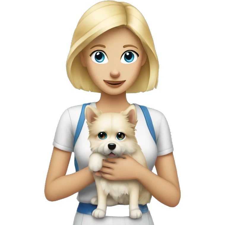Blonde girl blue eyes holding spitz  emoji