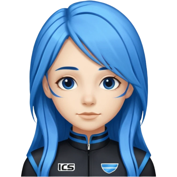 blue long hair woman with black racing outfit with blue strips emoji