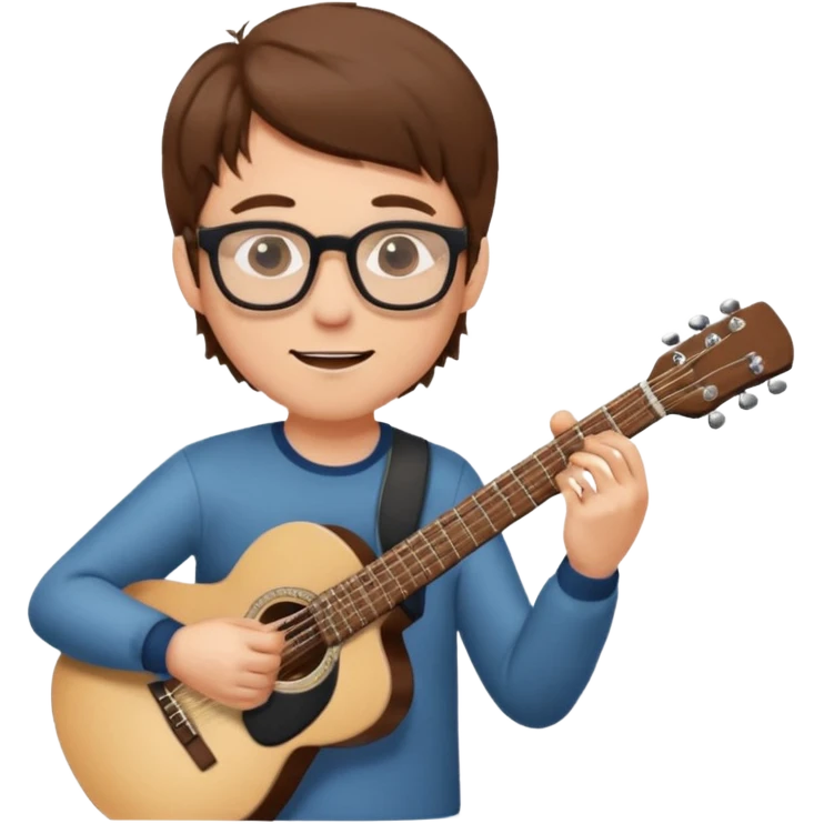white Guy with glasses with brown hair playing a guitar emoji