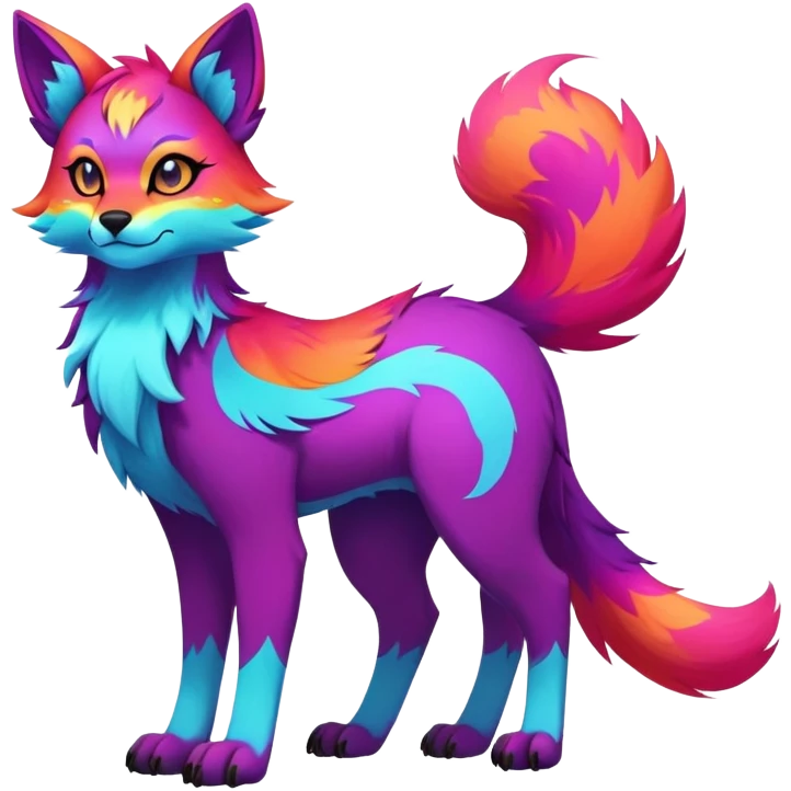 Neon-colored multi-colored edgy cool Falvie-Fionbri-fantasy-creature-fursona, full body, with random markings emoji