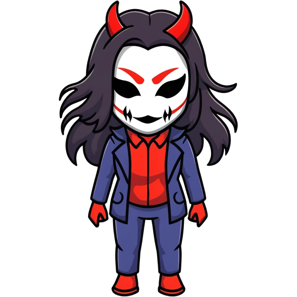 sinister female figure with demon mask and long dark hair emoji