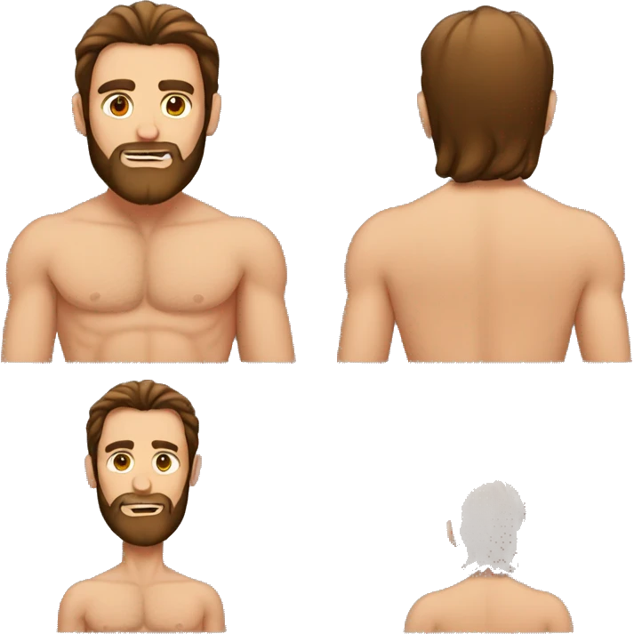 Standing Tall Shirtless man with long brown hair and beard  emoji