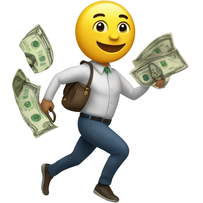 Emoji running with money bag emoji