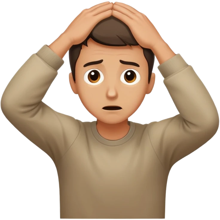 man with anxious attachment style with worried eyes and nervous expression, clingy posture leaning forward with arms reaching out, showing fear of abandonment emoji