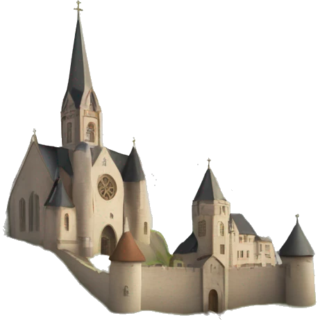 church and a castle on hill next to it emoji