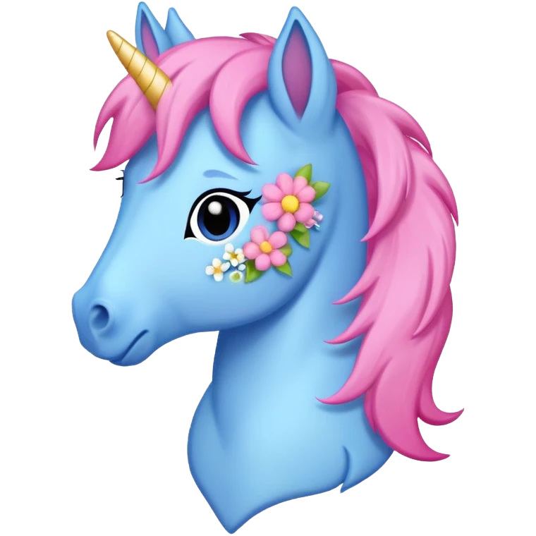 Blue pink pony with flowers emoji