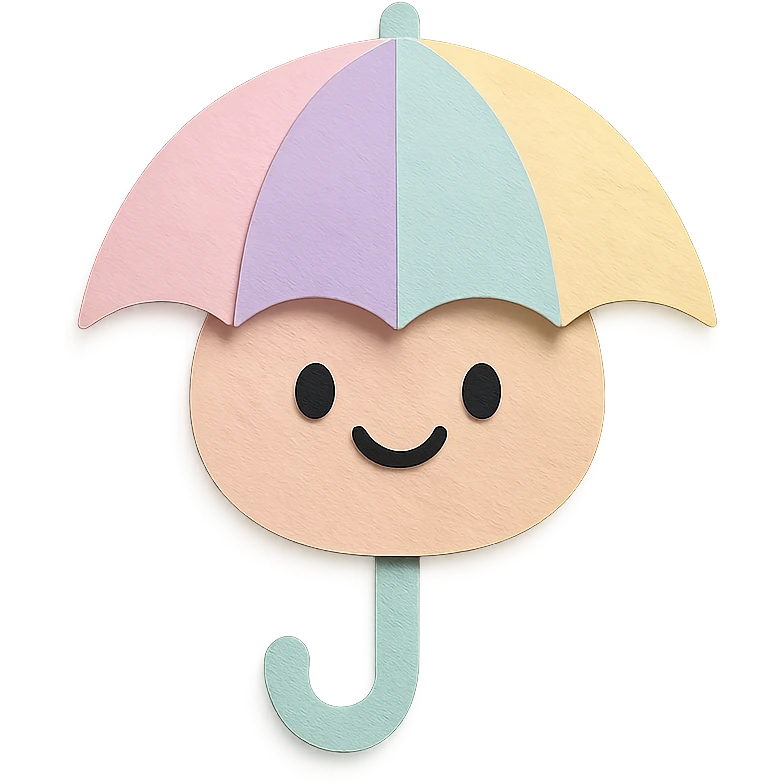 cute pastel rainbow umbrella, smiling face, soft pastel colors, no limbs, full body, paper craft style emoji