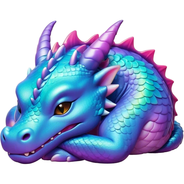 Meme-Worthy Cute Sleeping Dragon Portrait Emoji, Head resting peacefully with a contented smile, showcasing a sinuous, graceful build and a luxuriously soft, iridescent scaled body, eyes gently closed in serene, magical slumber, Simplified yet hilariously adorable features, highly detailed, glowing with a soft, drowsy mystical light, high shine, relaxed and utterly lovable, stylized with an air of playful fantasy, soft glowing outline, capturing the essence of a sleeping dragon that feels destined to become the next viral sensation of enchanted rest! emoji