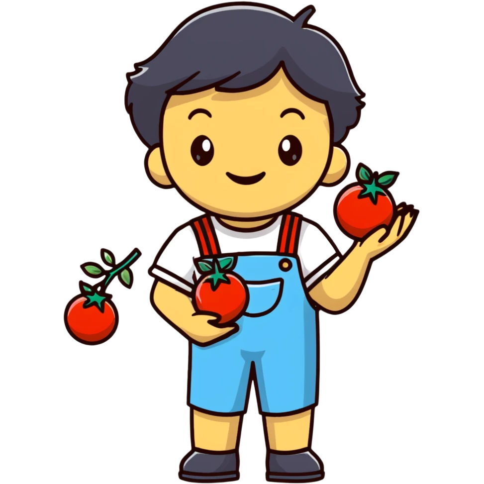 Child gardener with ribbon and prize tomatoes emoji