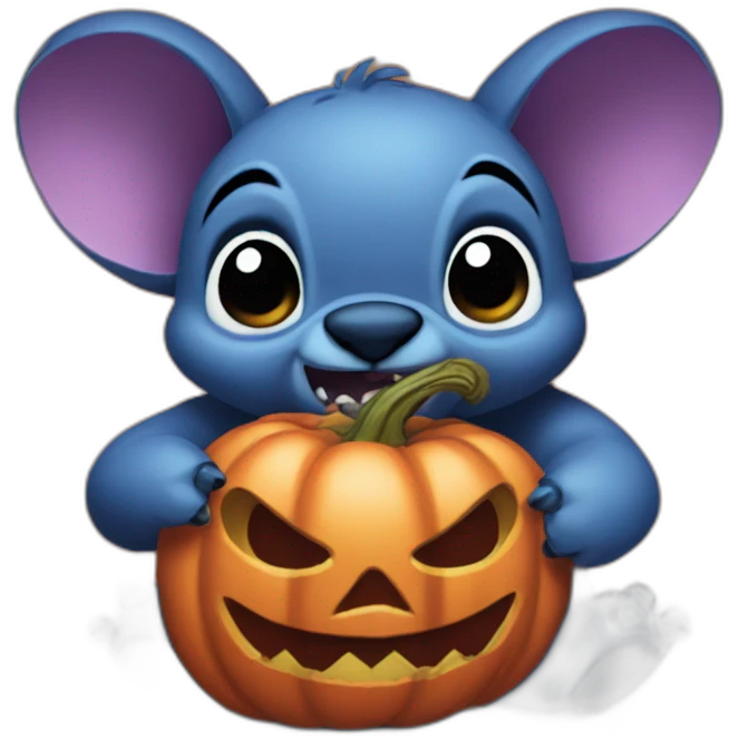 Stitch holding a chumpkin emoji