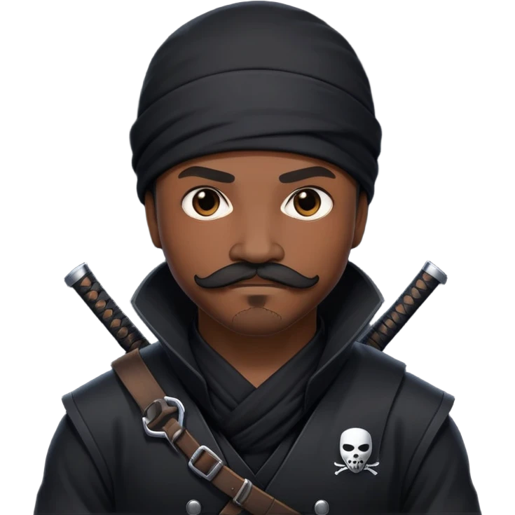 african-american web developer mustache mercenary black asymmetrical ninja hacker emoji