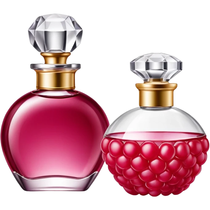 AVON women's perfume bottle next to raspberry bottle emoji