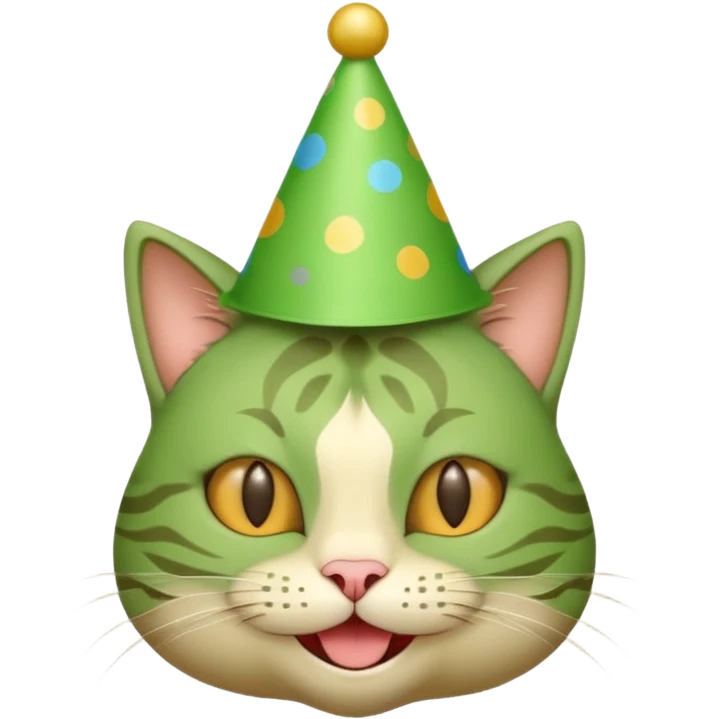 green cat  with party hats emoji